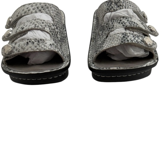 Alegria Lite Women Fio Slide Snake Skin Black Gray Leather Sandals Size 37 - Picture 4 of 11